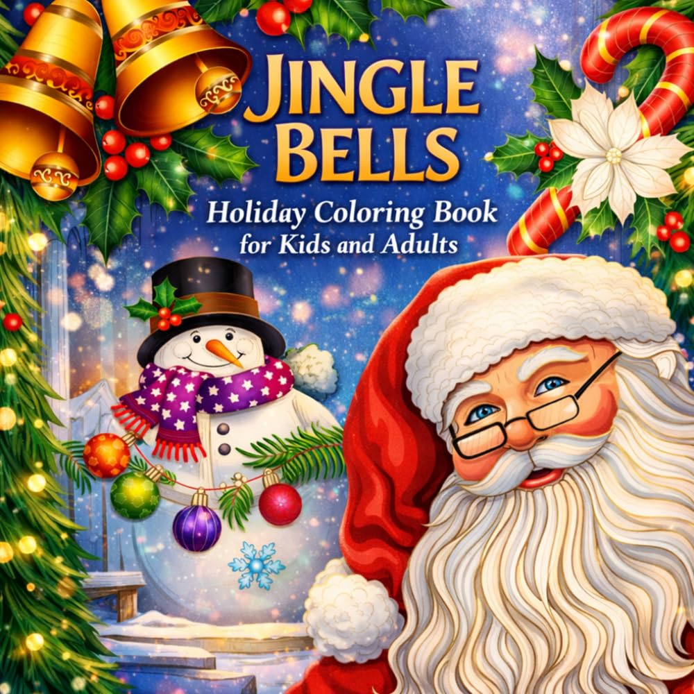 Jingle Bells Holiday Coloring Book for Kids and Adults: Christmas Themed Relaxing Coloring Pages