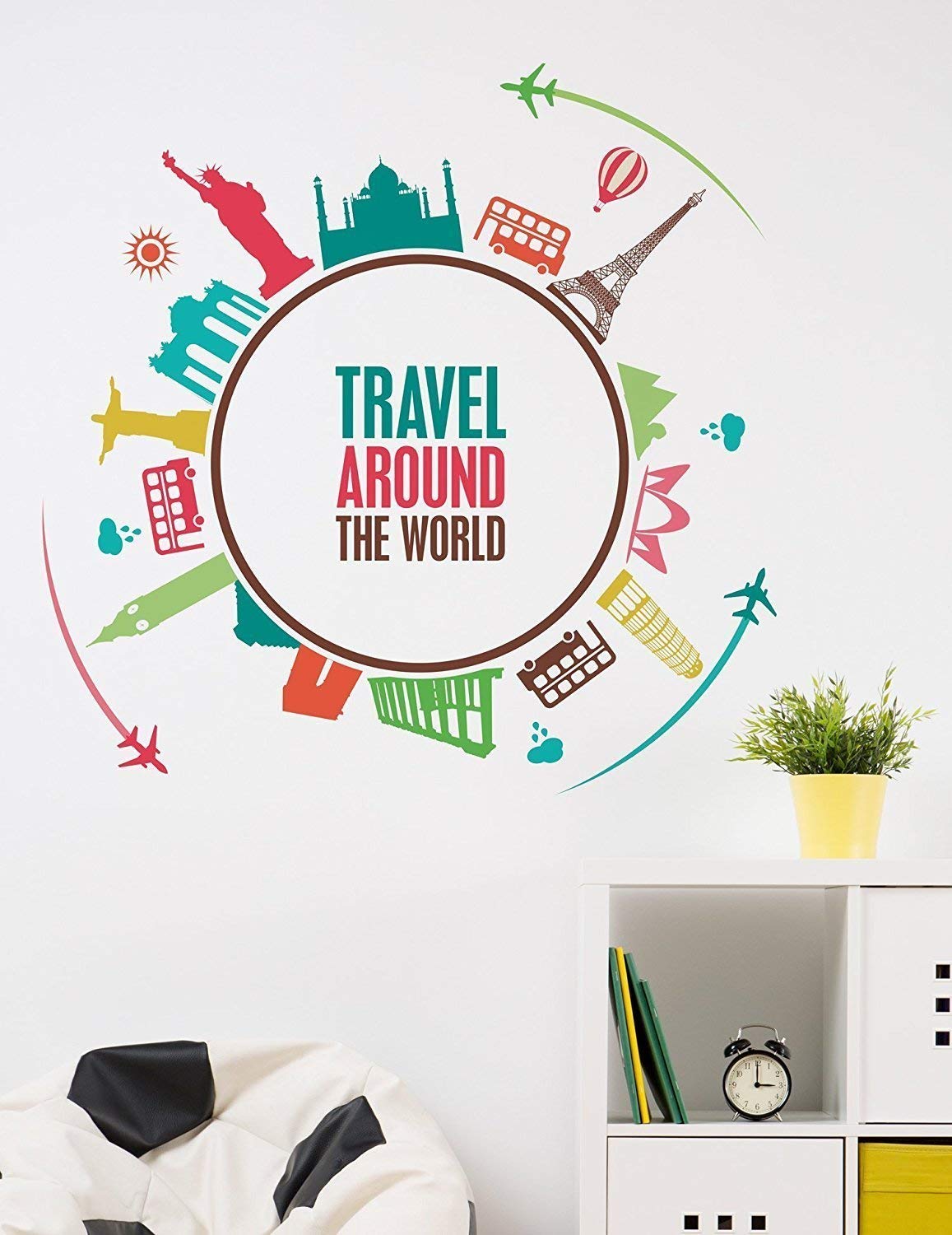 Gadgets wrap Travel Around The World Wall Sticker (Vinyl, 58 cm X 58 cm, Multicolor) -Co-