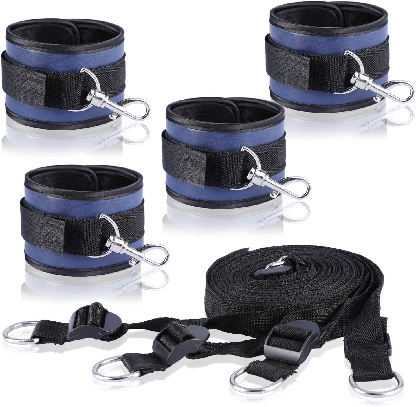Blue PU Ankle Wrist Cuffs - Ankle Wrist Straps - Soft Straps with D-Ring - Adjustable Straps for Legs Exercise Fitness