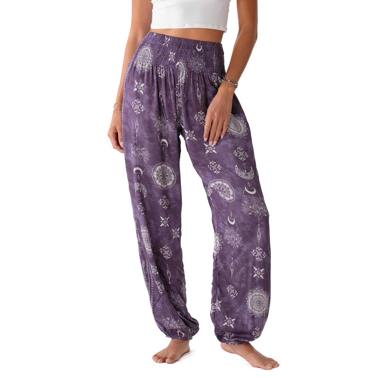 Lotus and Luna Women's Harem Pants Thai Pants for Beach &amp; Lounge High Waisted Flowy Boho Pants Genie Pants Yoga Pants