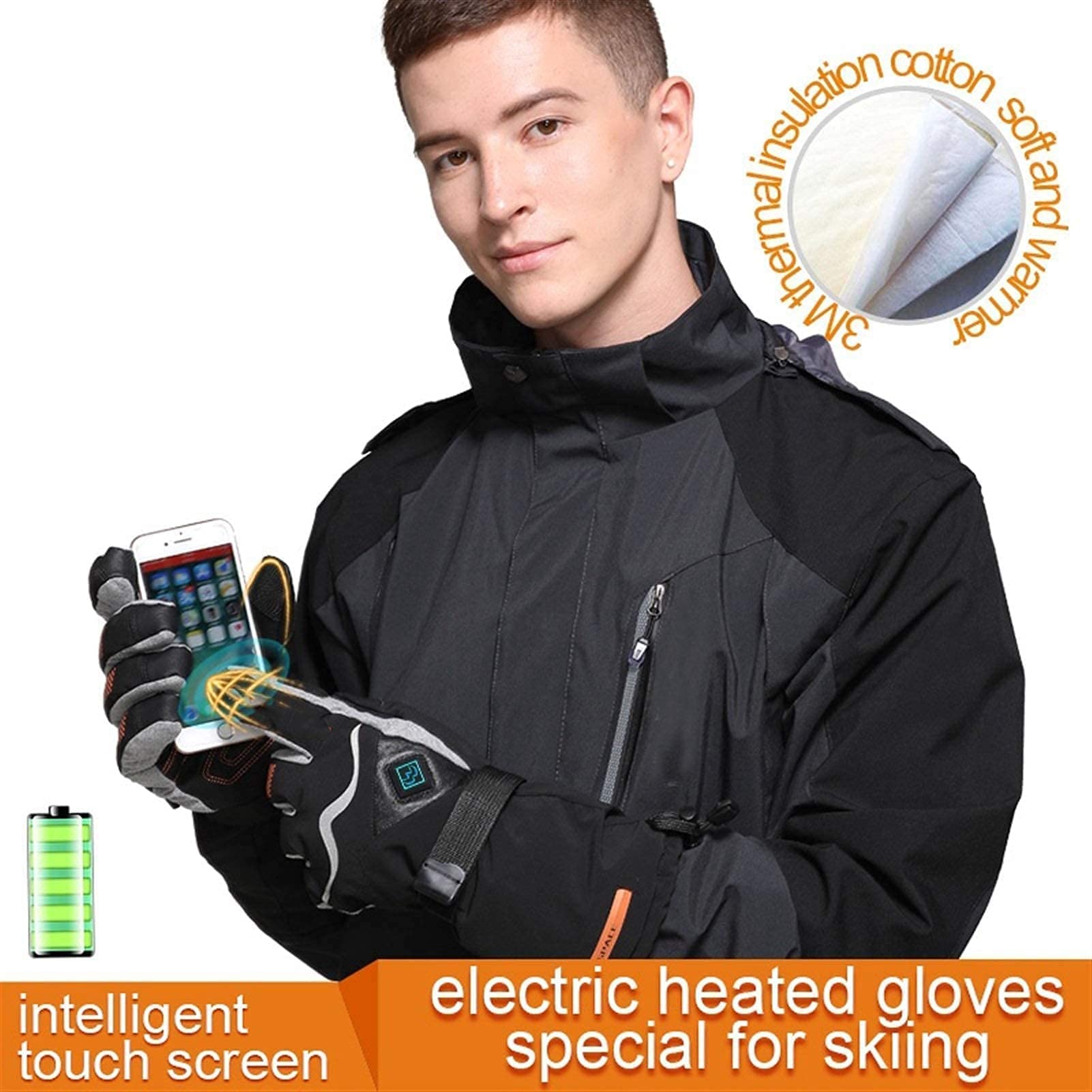 Guanti Riscaldati, Guanti Riscaldati Elettrici Intelligenti Guanti da Sci Riscaldati Ricaricabili Impermeabili Caldi Invernali con Batteria al Litio (Color : Black, Size : Medium)