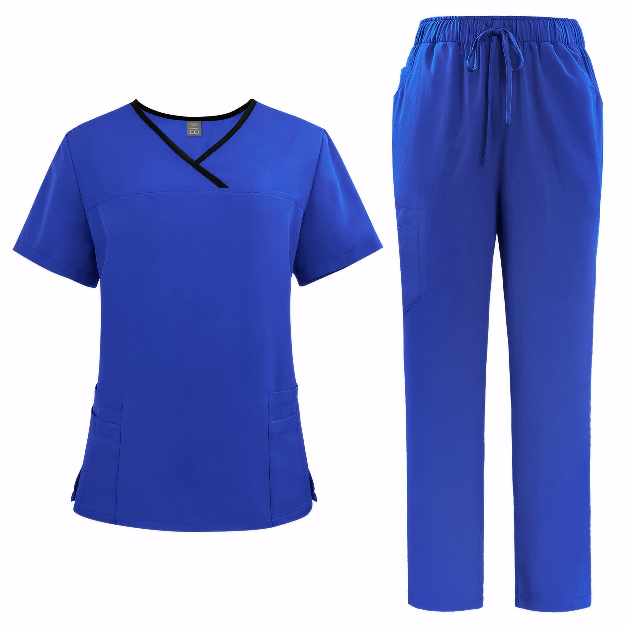 Scrub Set Unisex Medical Uniforme Set Poliestere Traspirante Asciugatura Rapida Anti Pilling Workwear con 4 Tasche Top Stretch Pants DK51