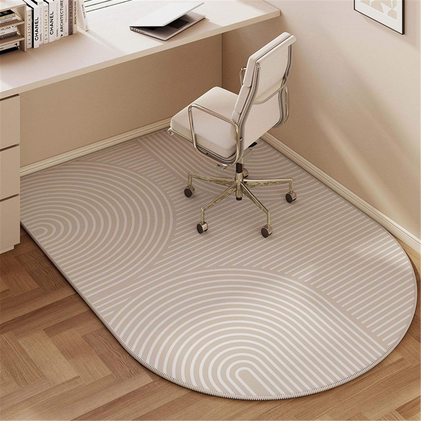 Odot Office Chair Mat for Carpeted and Hardwood Floor Protector, Beige Simplicity Non-Slip Computer Gaming Rolling Chair Desk Mat Protection Carpet for Wooden Floors (Semicircle,100x120cm)