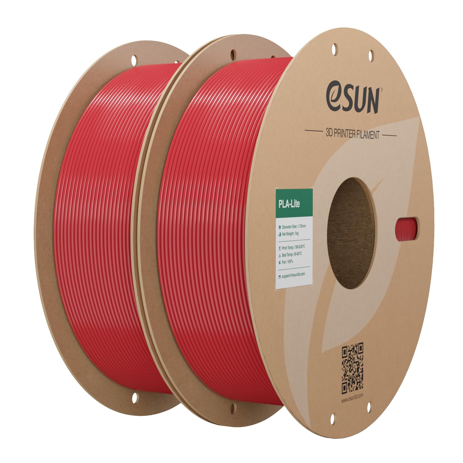 eSUN PLA Filament 1.75mm, Modifiziertes 3D Drucker Filament PLA, Maßgenauigkeit +/- 0.03mm, 1KG pro Spule, 2 Spulen 3D Druck Filament für 3D Drucker, Feuerrot