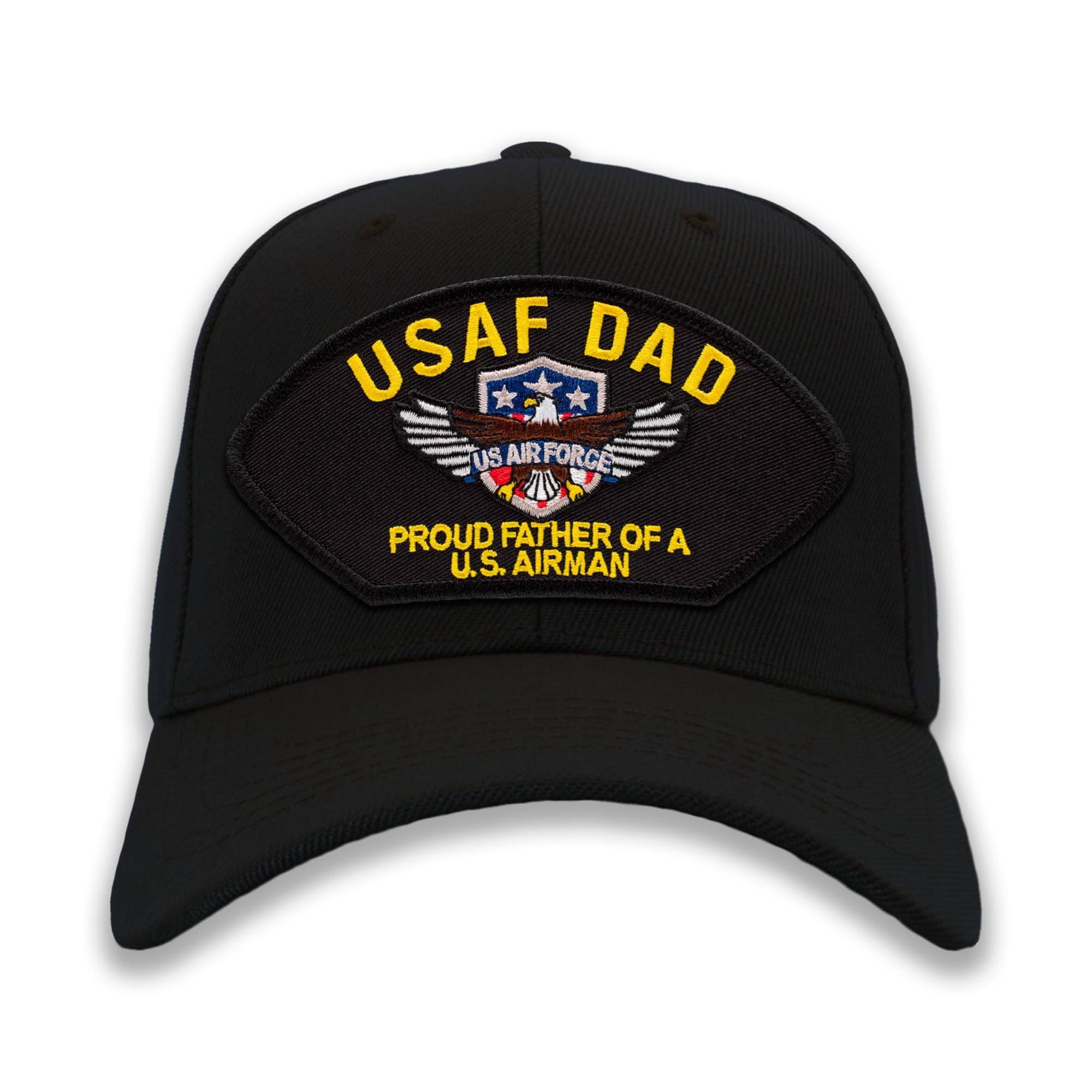 PATCHTOWN Air Force Dad - Proud Father of a US Airman Ballcap Hat (Black, Standard (No Flag))
