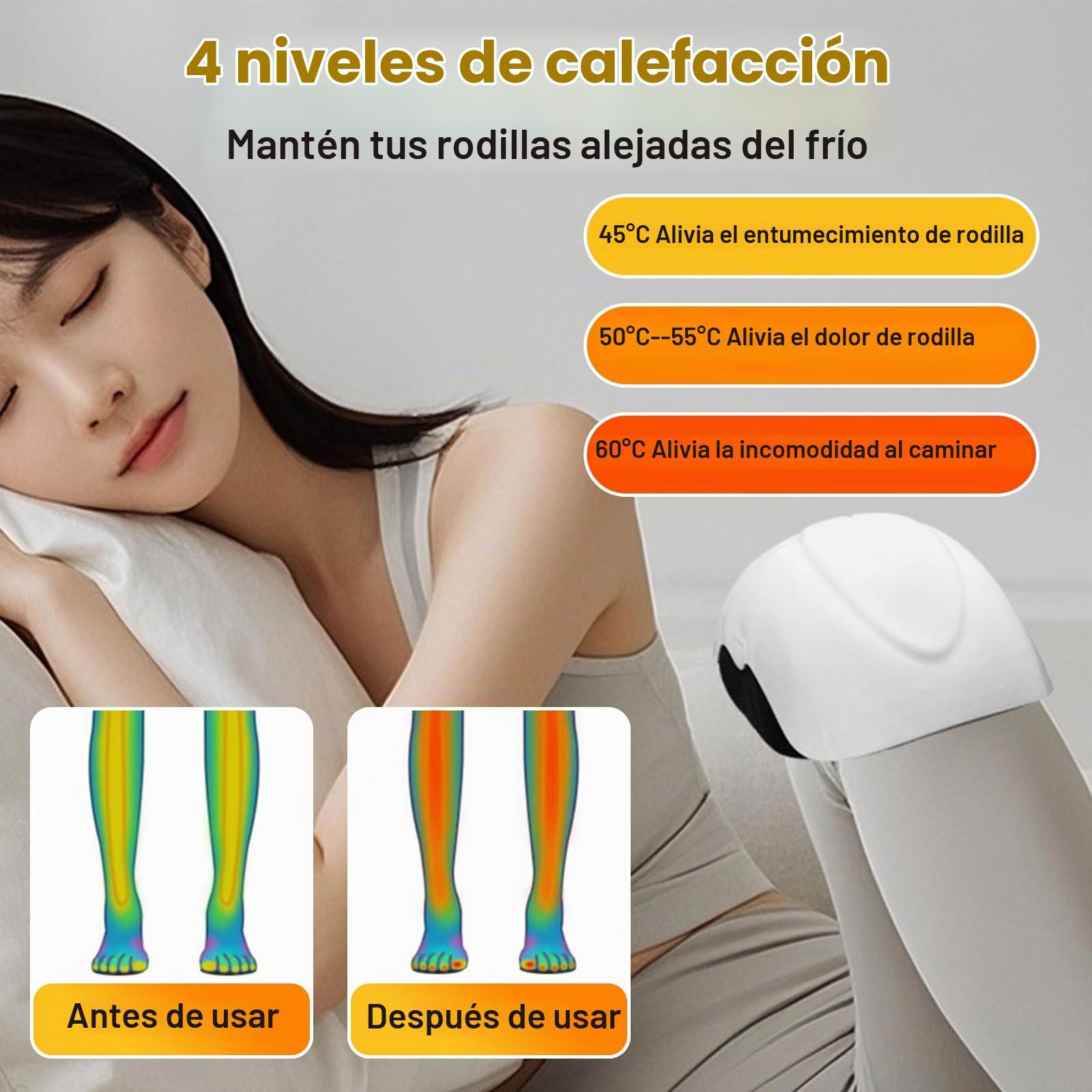 Masajeador de Rodilla Inalámbrico, 4 Niveles de Calor y 4 Modos de Vibración Masaje, Alivio del Dolor Articular por Infrarrojos de Calor Profundo para la Artritis, Tirón de Ligamentos y Lesiones Muscu