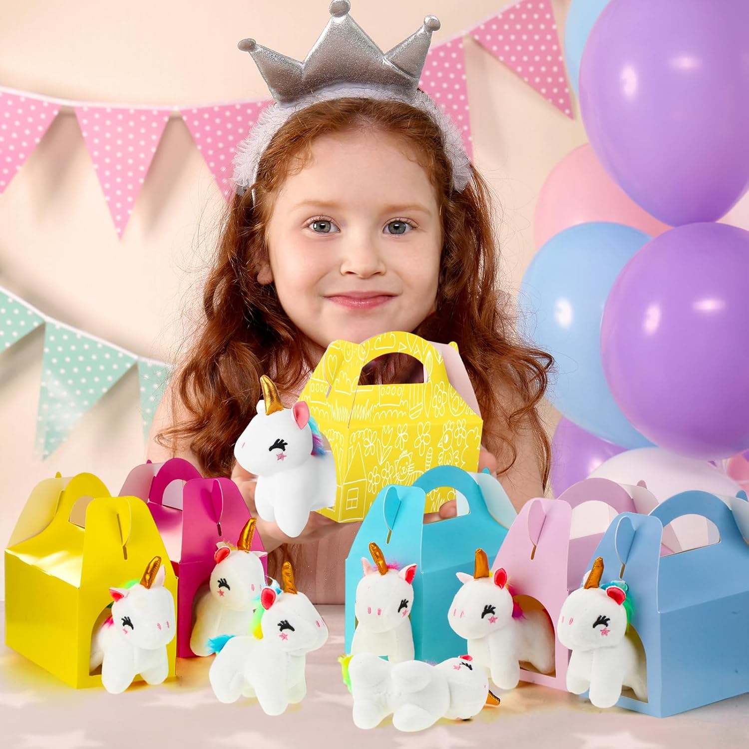 12 Set Adopt a Unicorn Supplies Include 12 Mini Plush Unicorn 12 Adoption Certificate 12 Kraft Boxes with 36 Watercolor Pencil for Party Gifts Favors Set