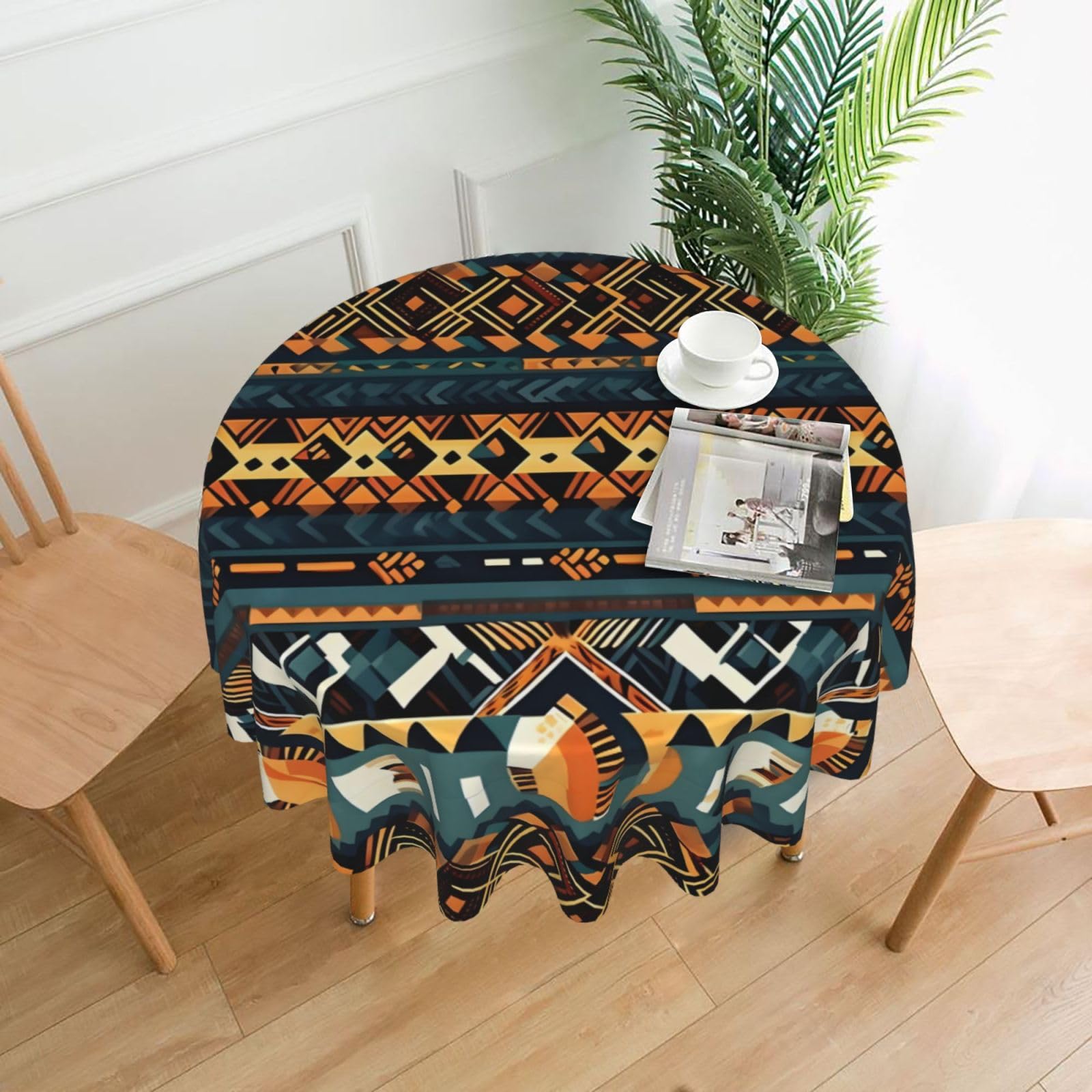 YYHWHJDE African Tribal Ethnic Texture Prints Round Decorative Tablecloth 60in – Elevate Your Dining Space with this Elegant Throw for Everyday Charm & Special Occasions