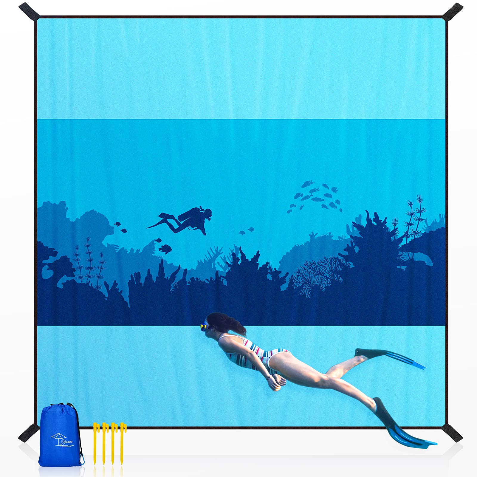 OCOOPA Beach Blanket Marine Life Series, 10'X 9' Extra Large, Soft and Durable Material, Sand Free Waterproof, Light Weight and Portable, Perfect for Travel Camping, Beach Vocation