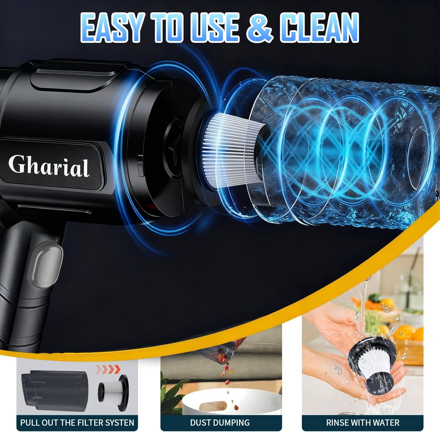 Handheld Car Air Vacuum Cleaner, 35000PA Rechargeable Cordless Vacuum Cleaner and Air Duster, High Power Hand Held Vacuum with Backup Battery, 2 HAPE Filters and Multi-Nozzles for Car, Home, Office