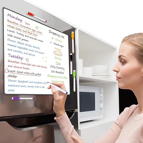 Miniatura 6 de Pizarra blanca magnética para refrigerador, pizarra blanca de 17 x 13 pulgadas, planificador magnético con 6 marcadores magnéticos de borrado en