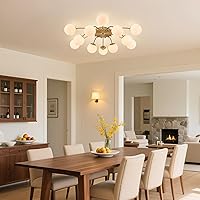 Vista 7 de 12-Light Gold Sputnik Semi Flush Mount Ceiling Lights, 38.1 in. Mid Century Milk Glass Globe Bubble Chandeliers Light Fixture Blossom Accent for