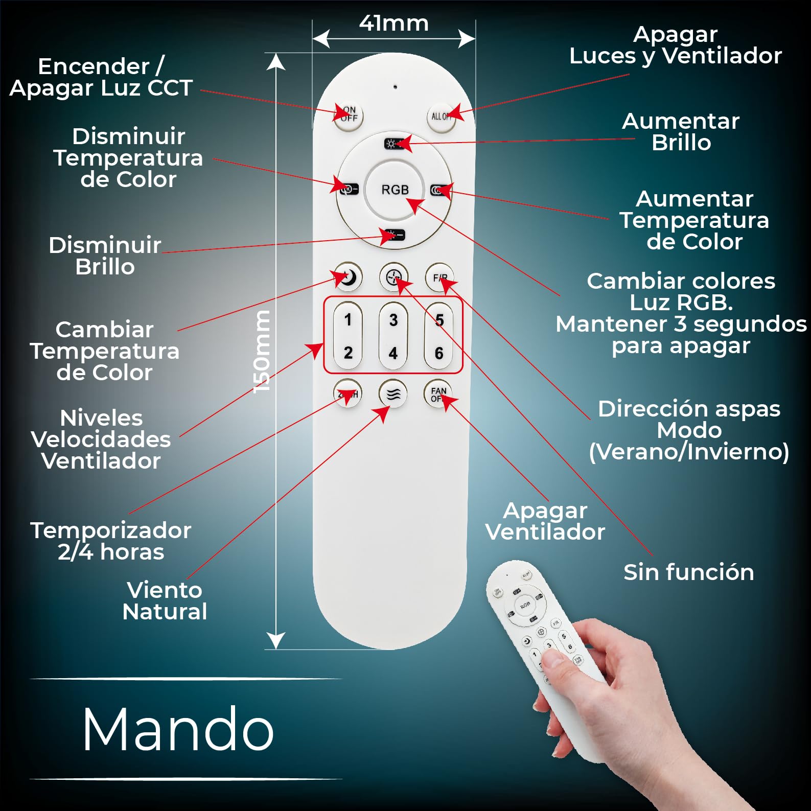 LED ATOMANT Ventilador Techo con Luz LED Ø50cm 63W CCT y RGB Regulable | 5000 Lumenes, Mando a distancia, Modo verano/invierno, 6 velocidades