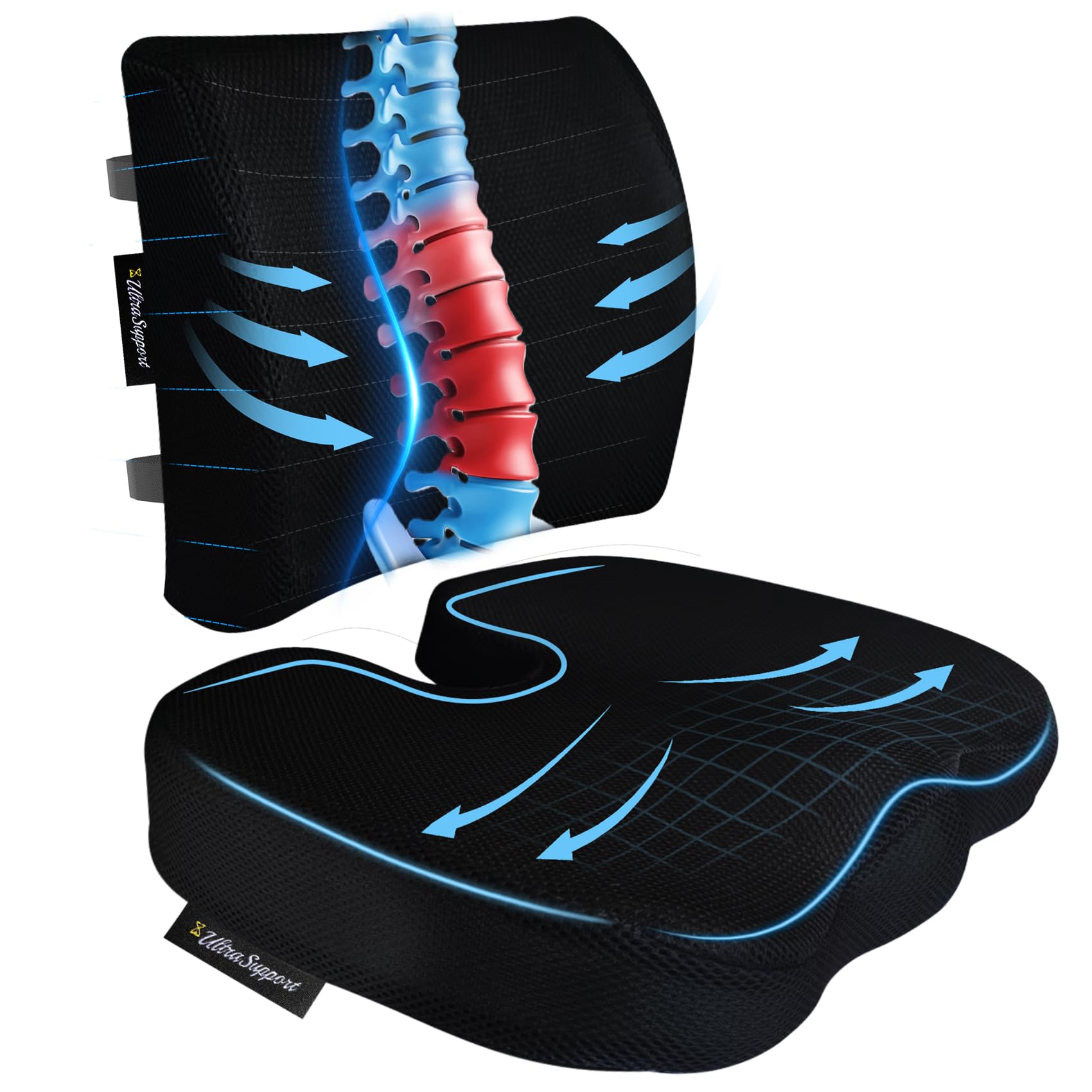 Photo 1 of assountgh Memory Foam Seat Cushion & Lumbar Support Pillow - Black