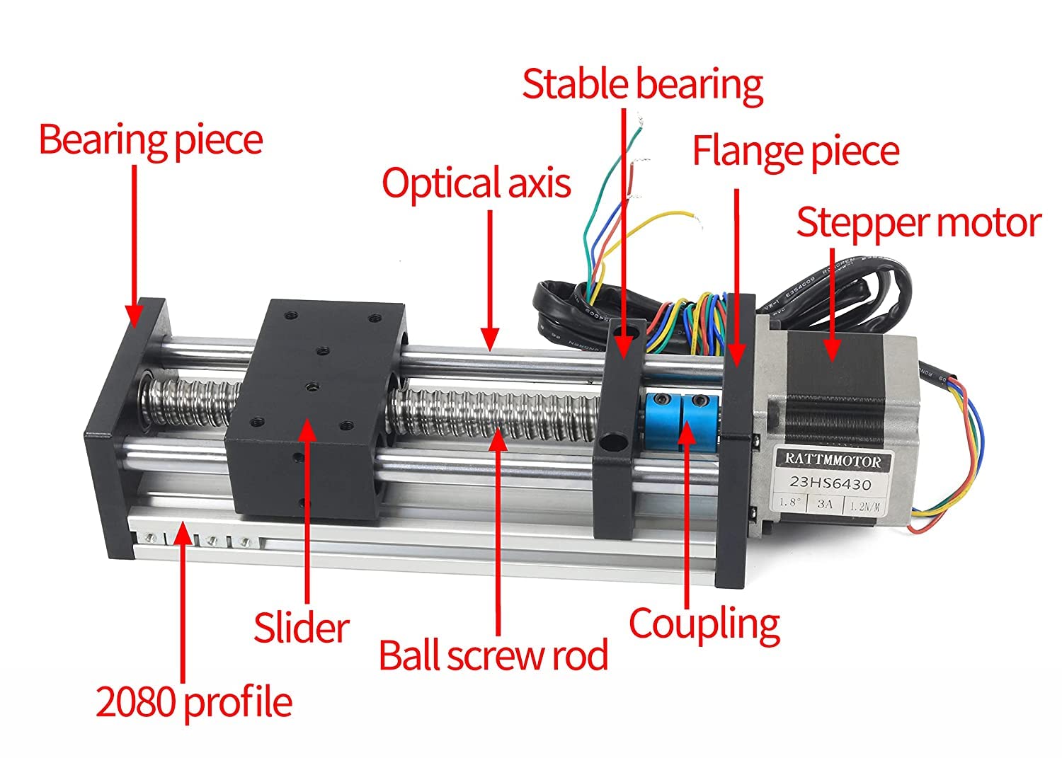 RATTMMOTOR Hub des Lineartisch-Aktuators L-300mm Kugelumlaufspindel Linearführungsschiene CNC Linearführung mit Nema23 Schrittmotor 1,8°, 3A, 1,2N.m für cnc Fräsmaschine (EBX1605J)