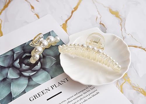 Miniatura 5 de DEEKA 5 pinzas grandes de perlas para el cabello, color blanco y negro, pinzas largas de mandíbula gruesas, accesorios para el cabello para mujeres