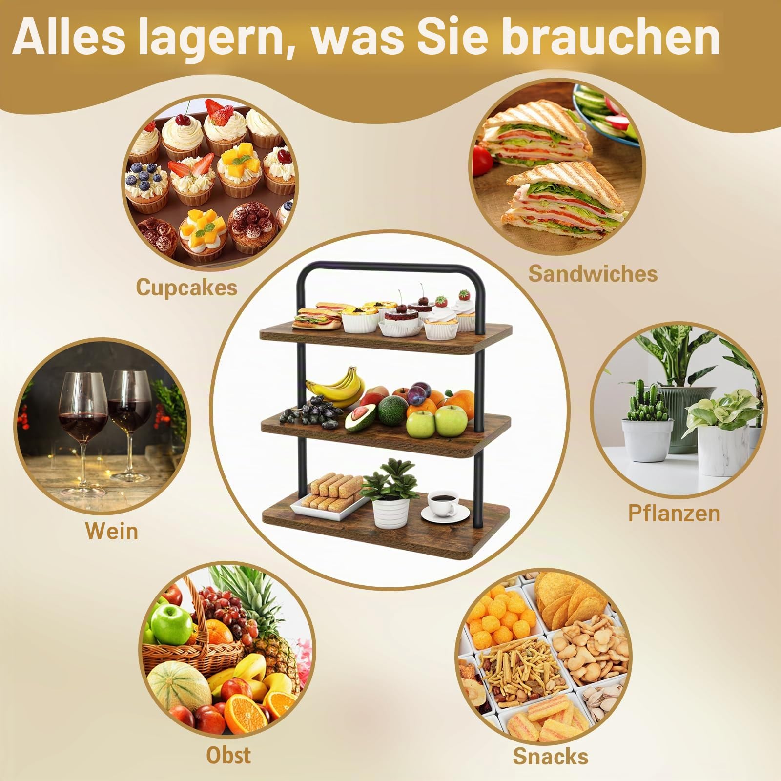 IBUYKE Tortenständer,Cupcake Ständer mit 3 Ebenen,2er Set,Braun TLJ013H-2 | Cupcake Turm Dessertständer Display Kuchenständer Gebäckständer für Hochzeit Party Babyparty Geburtstag