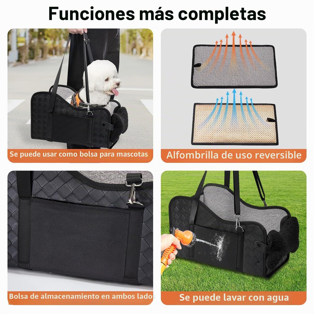 GGW Asiento de Seguridad Impermeable para Mascotas en Coche - con Doble Fijación, Bolsillos Laterales y Montaje Rápido, Adaptable al 99% de Reposabrazos (Cuero)