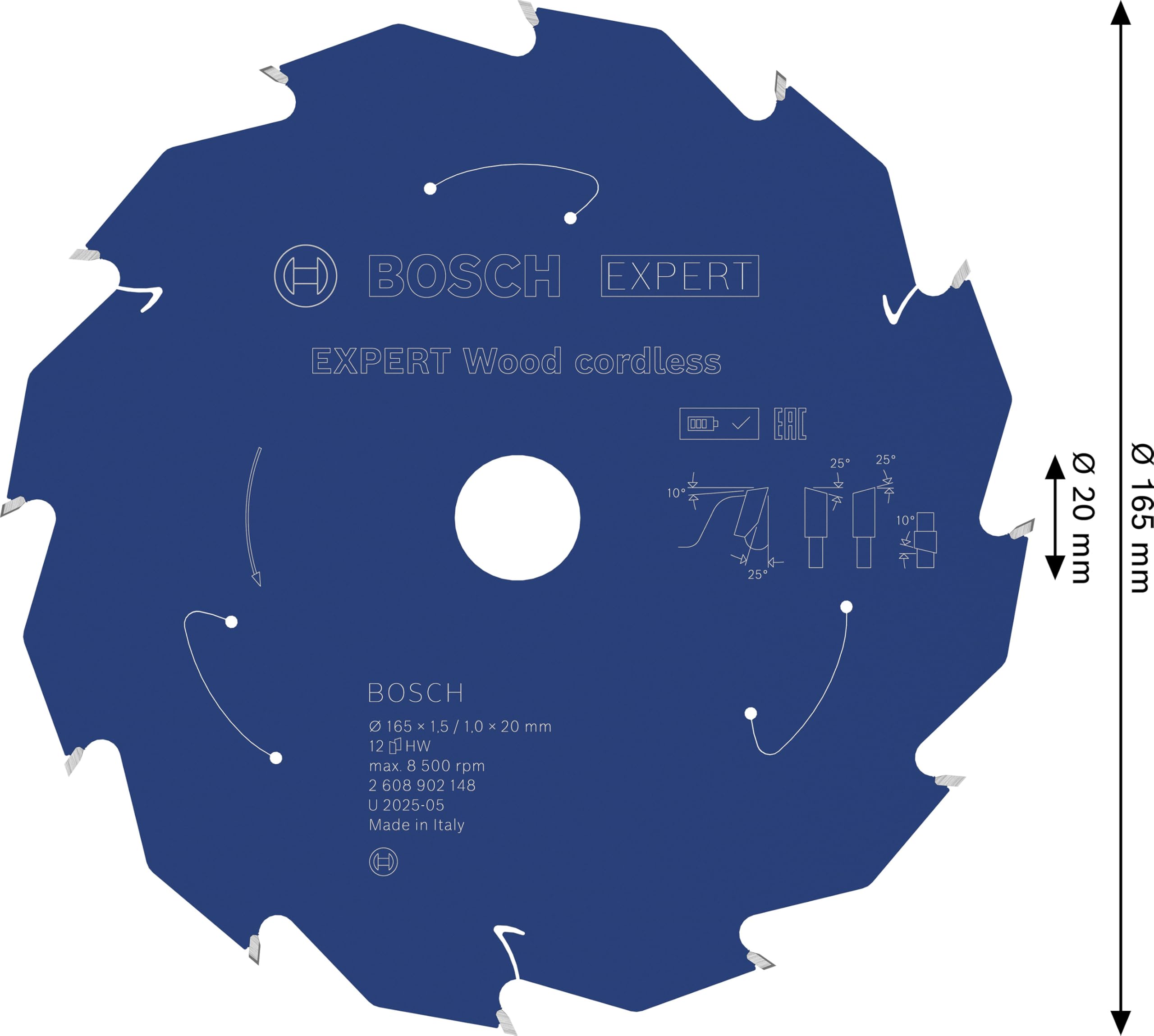 Bosch 1x Lama per sega circolare EXPERT Wood cordless per sega circolare portatile (per Legno tenero, Legno duro, Ø mm, Professional Accessorio Seghe circolari a batteria portatili)