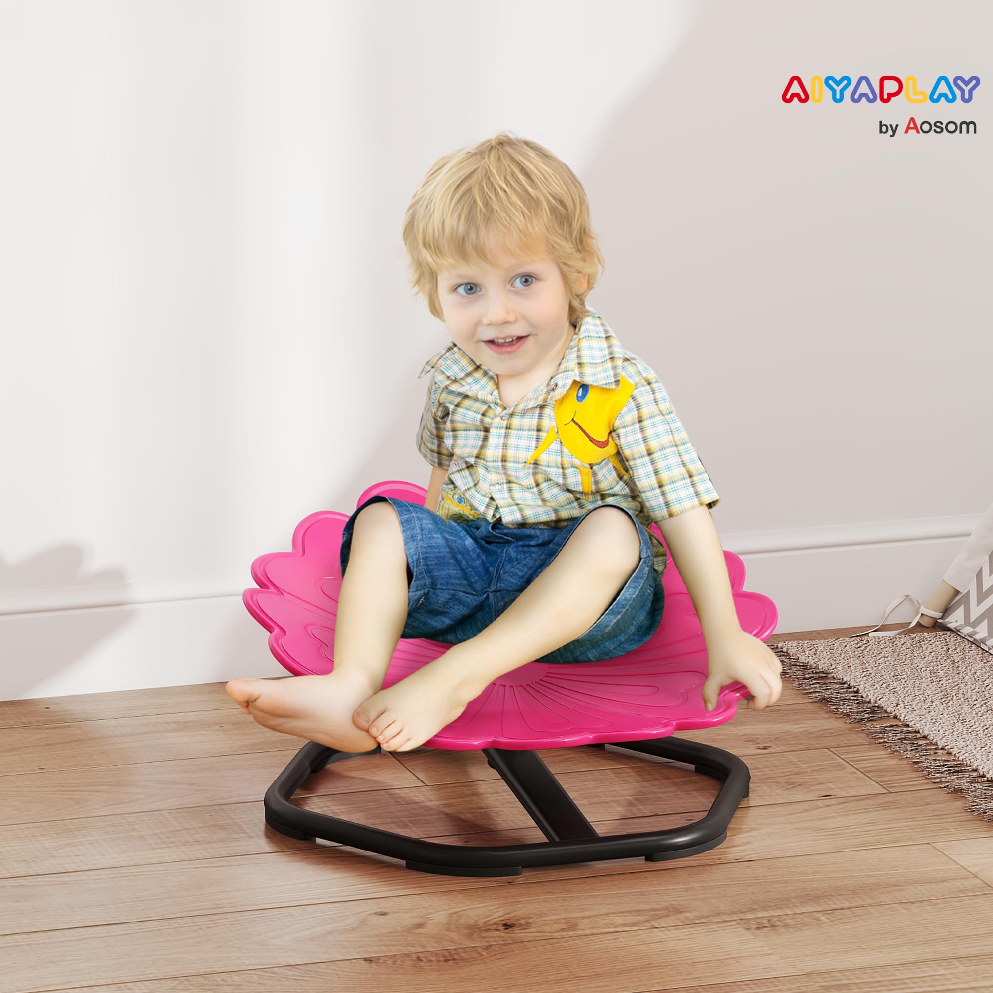 AIYAPLAY Drehstuhl für Kinder, für Autismus, Blumenform, rutschfeste Unterseite, Rosa | Sensorischer Drehstuhl für ADHS Kinder, Sit and Spin Wackelhocker, sensorisches Gleichgewicht Spielzeug für 3-8 Jahre alt