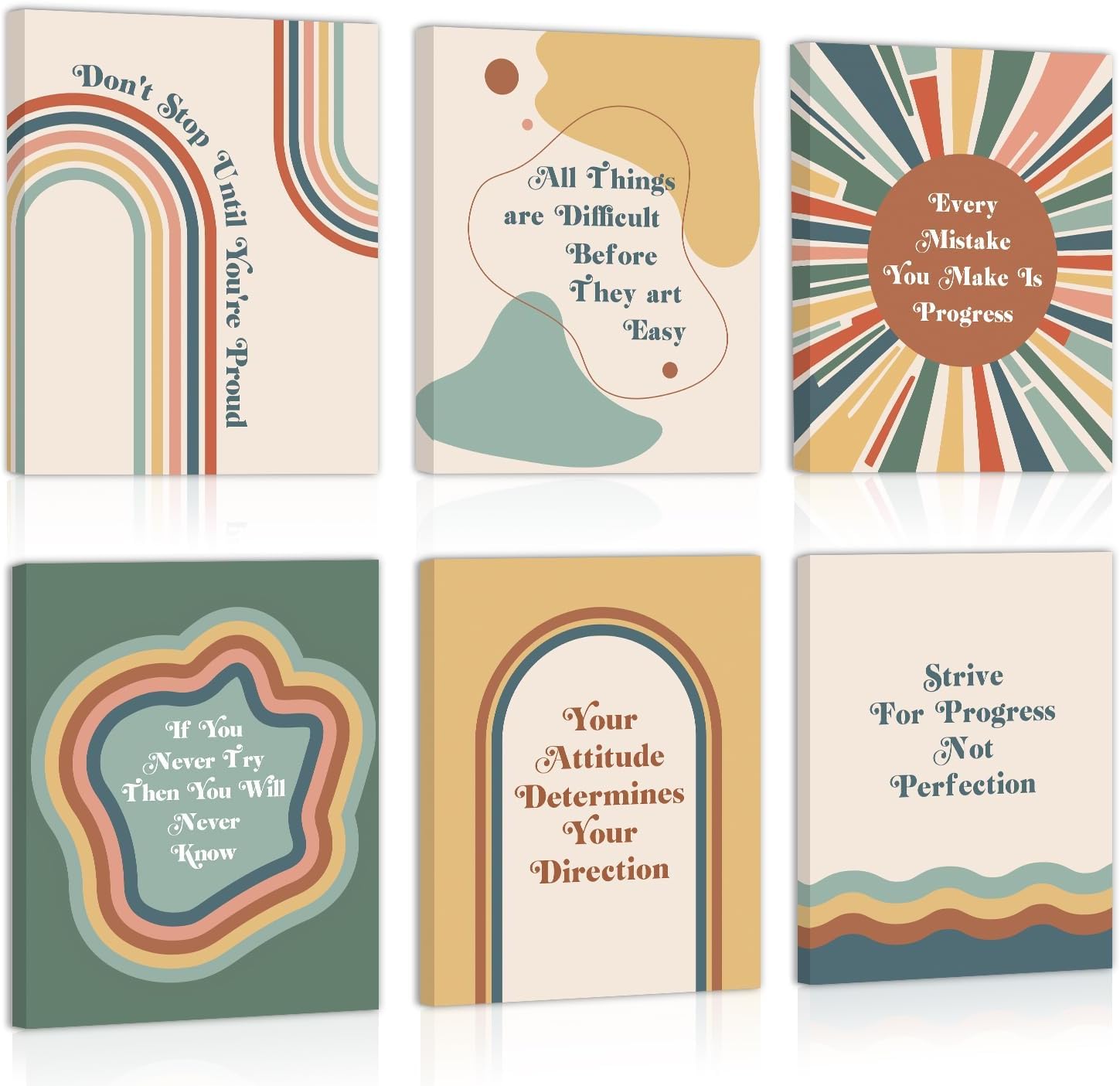 ANHUIB 6pcs Boho Growth Mindset Wall Art for Classroom Positive Inspirational Quotes Wall Art Canvas Kids Affirmation Poster Inspirational Artwork Set for Nursery Toddler Bedroom Playroom 20×25cm — image 1