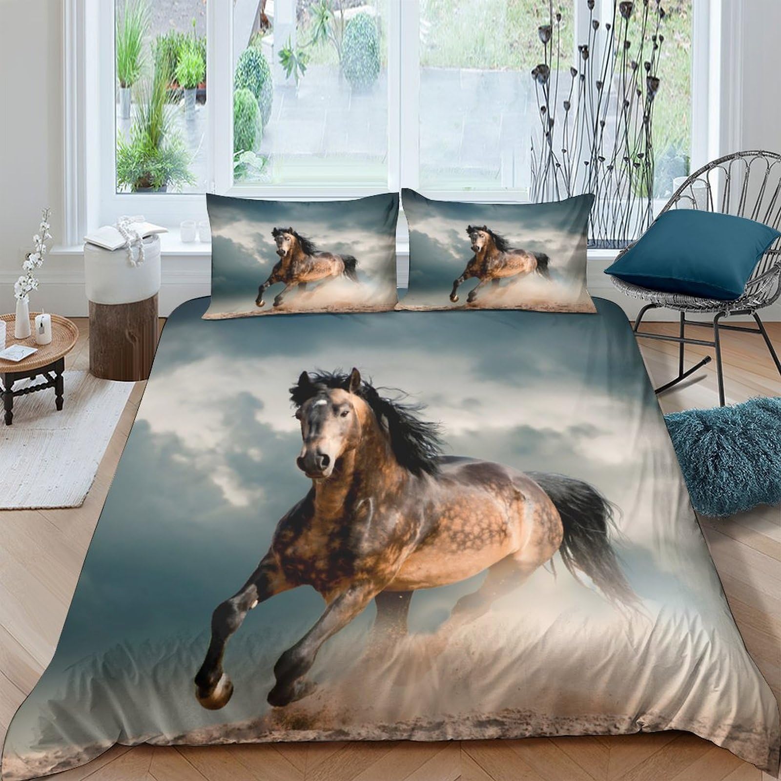 Ctjqhvkz Style-5 3D Printed Running Horse Fitted Sheet Microfiber Bedroom Decor Wild Stallion Mattress Cover For Home Guest Room Single（135X200cm）