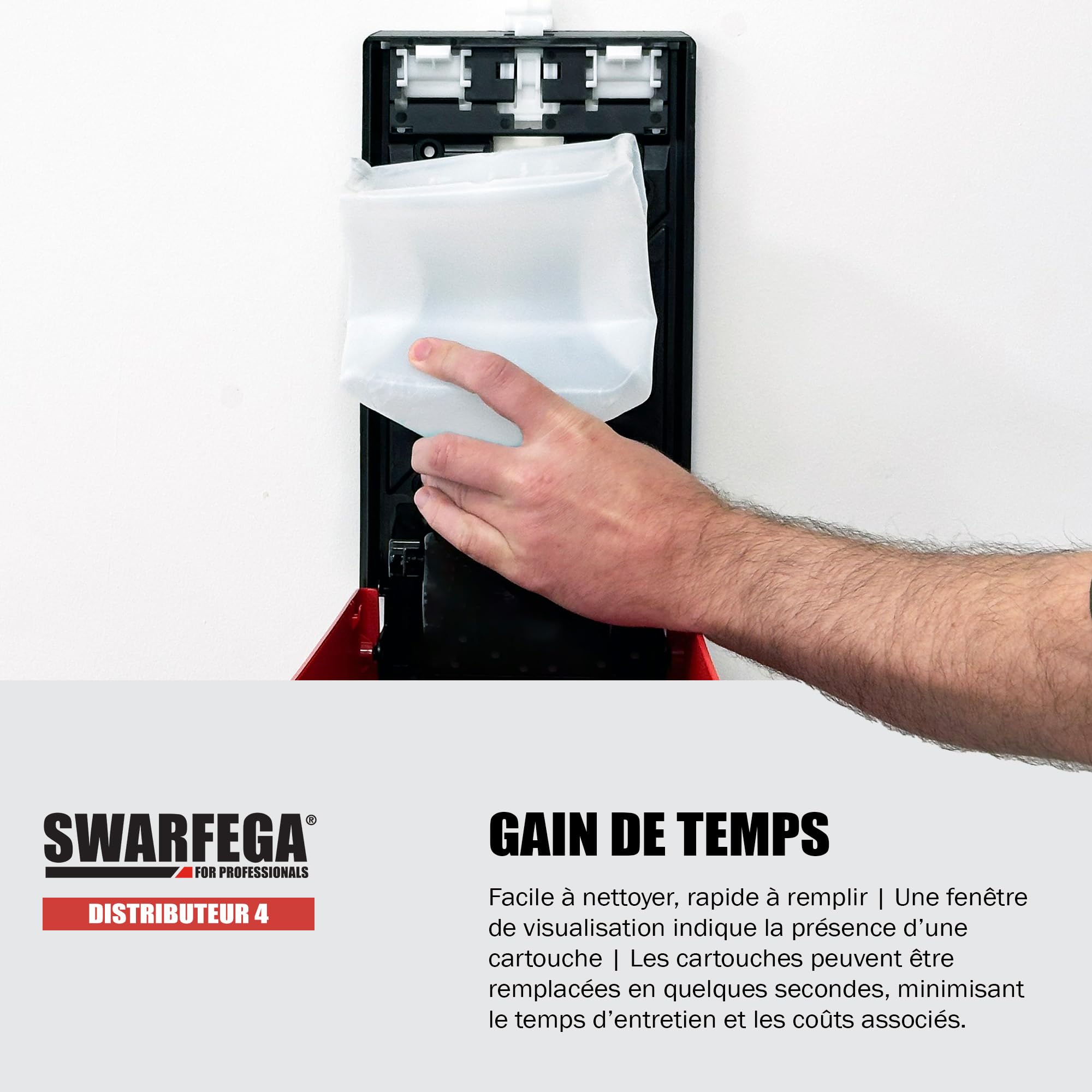 Swarfega Distributeur Mural pour Nettoyant Mains – Plastique Robuste – Facile à Installer – 4 litres – Réservé à Un Usage Professionnel