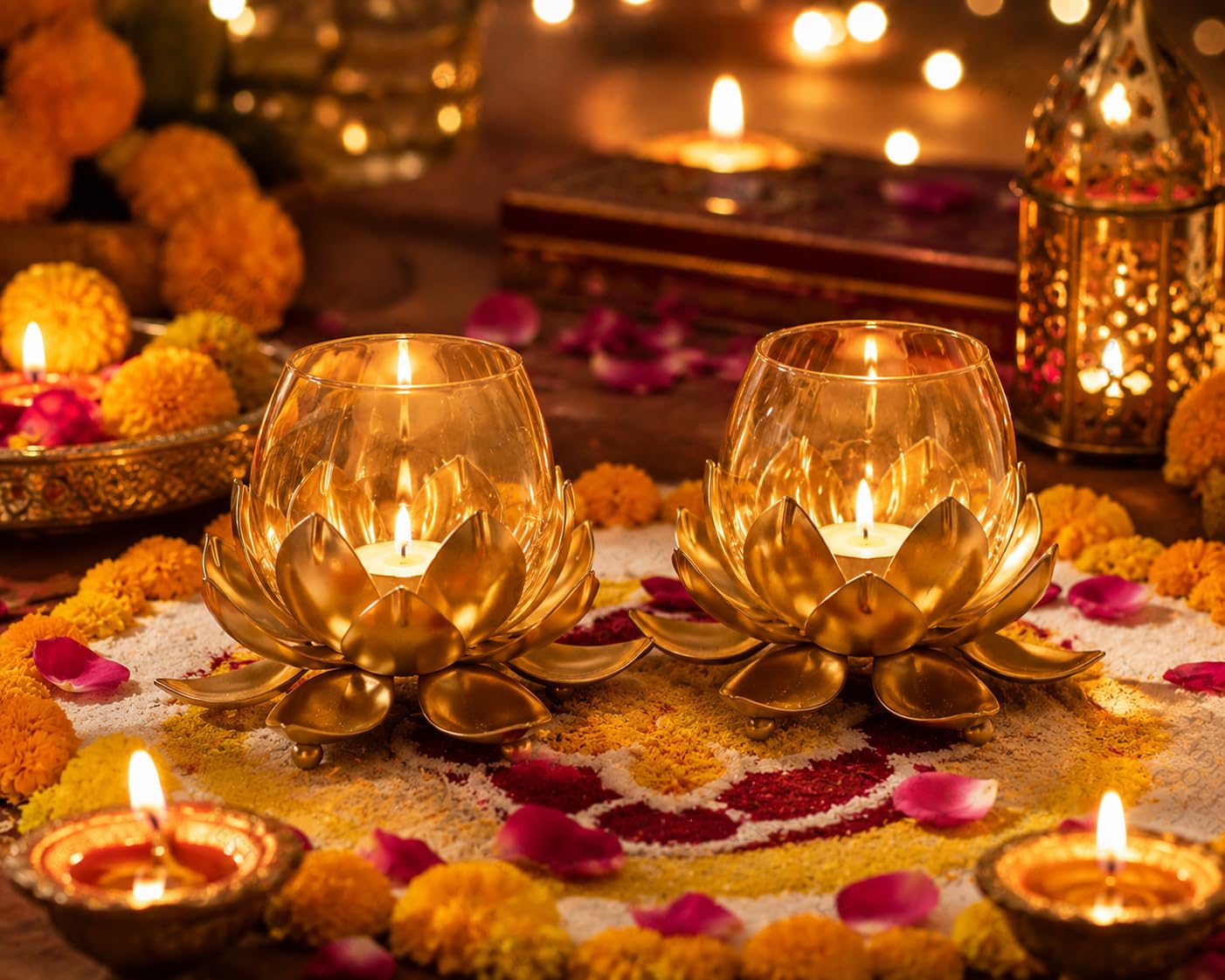 Lotus Tealight Candle Holders - Golden Decor -5