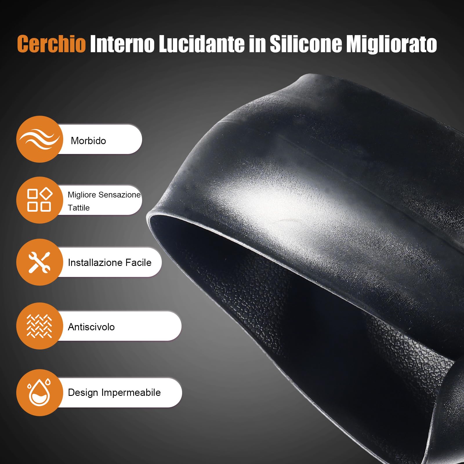 Coprivolante Auto Universale in Silicone Antiscivolo 33-42 cm, Housse Protettiva Elegante e Facile da Pulire, Accessorio per Auto, SUV e Camion – Nero