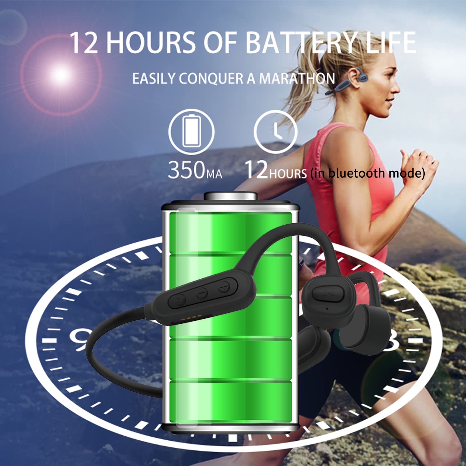 Buy Bone Conduction Swimming Headphones Bluetooth 5.0 IPX8 Waterproof Built in 16GB Mp3 Player