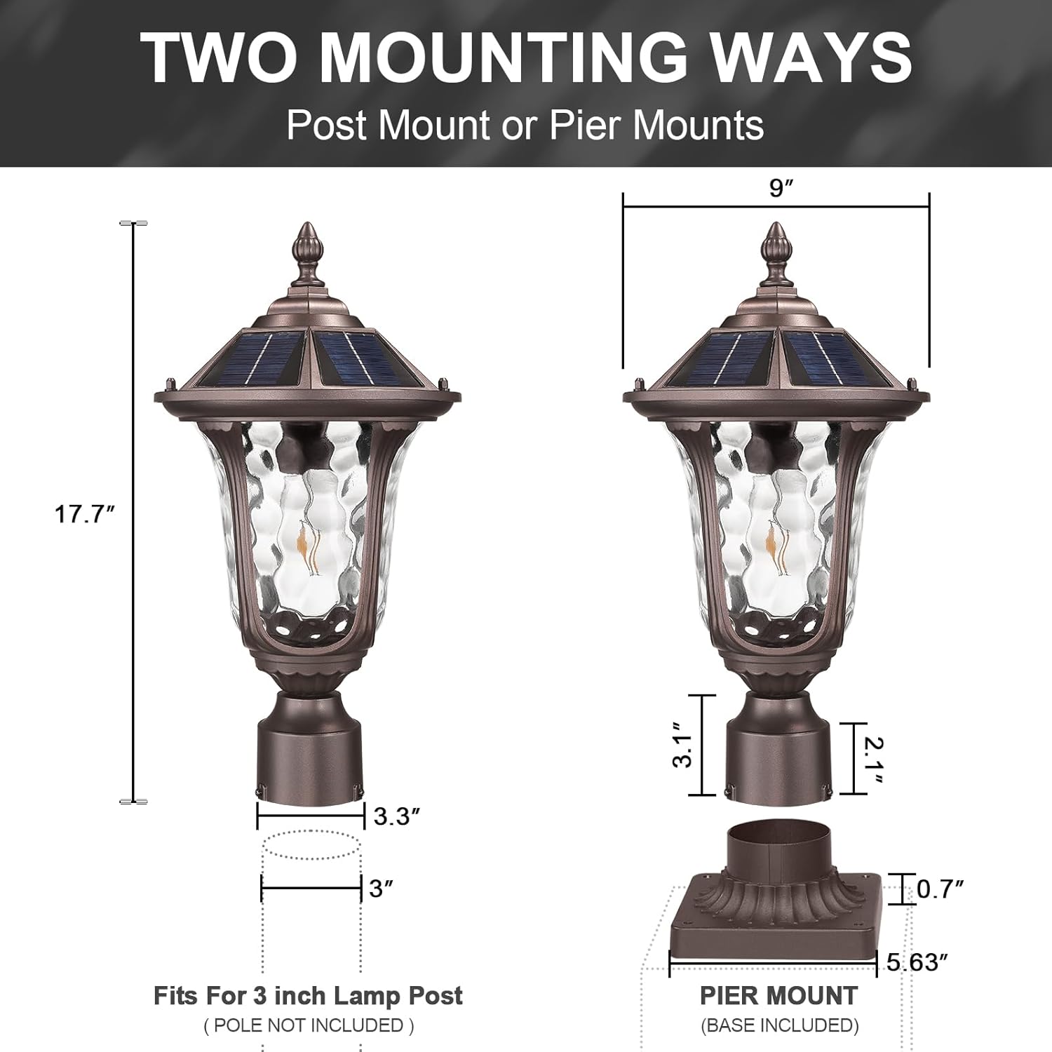 Outdoor Post Solar Light LED, Dusk to Dawn Pole Lighting Waterproof with Remote Control Exterior Pillar Lantern 3 Lighting Modes Outside Solar Lamp for Patio Porch Garden, 18'' ORB Color