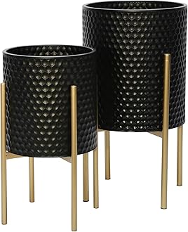 Sagebrook Home Planters On Stands 12629, Metal, Hexagon Black, 14"