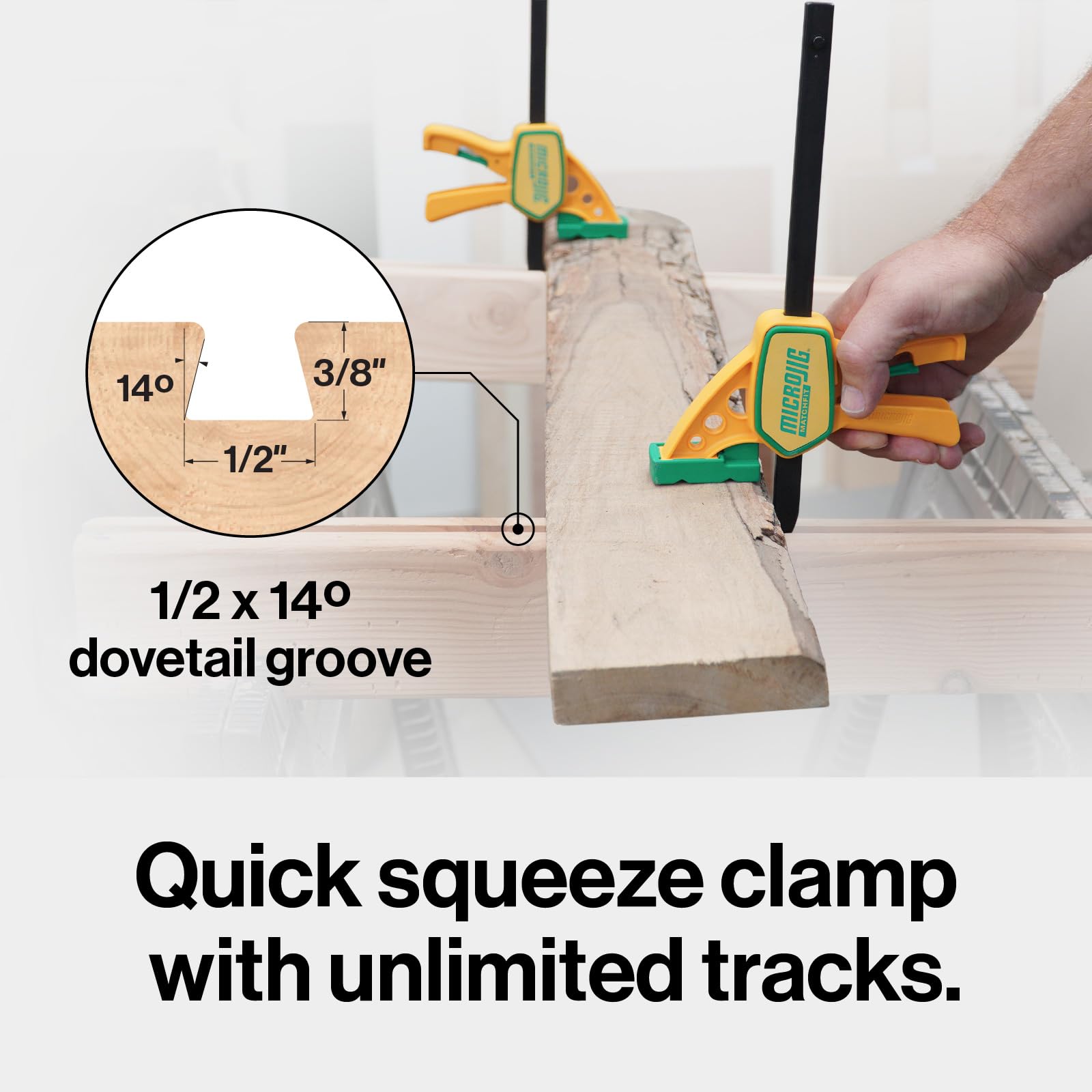 MICROJIG MatchFit Grr-Rip, paquete de 2 - Compatible con pista de cola de milano, abrazaderas de cola de milano de acción de compresión para plantillas, trineos, bancos de trabajo, DVC-625QCK2,