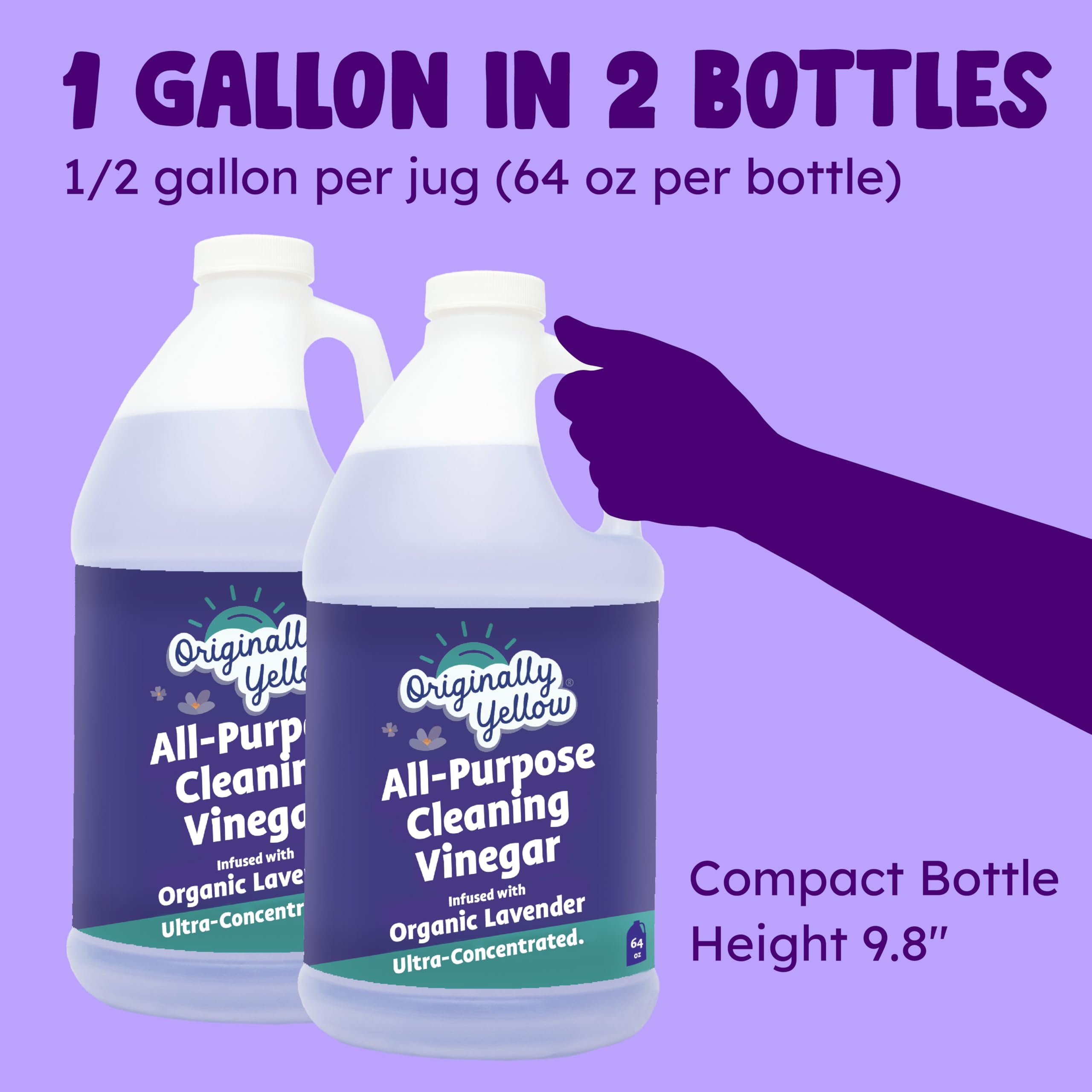 Originally Yellow, Vinagre blanco destilado para limpieza | Concentrado de vinagre de limpieza multiusos | Infundido con lavanda orgánica | 64 onzas x 2 piezas