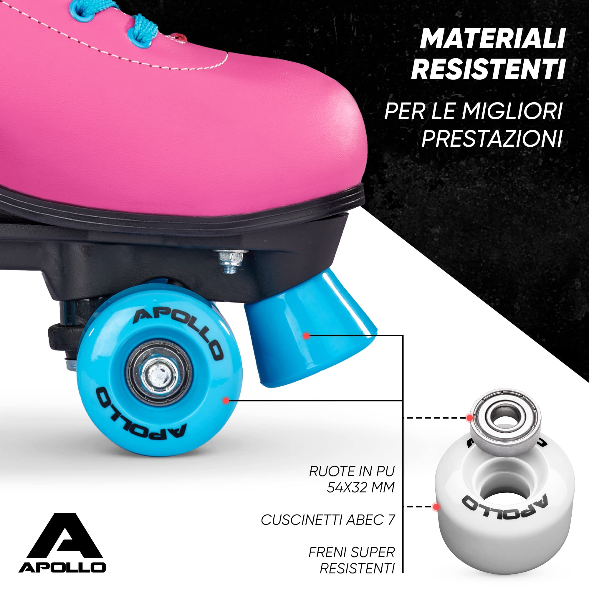 Apollo Pattini a Rotelle Super Quad X Pro | Regolabili per Bambini e Ragazzi | Taglia 31-42