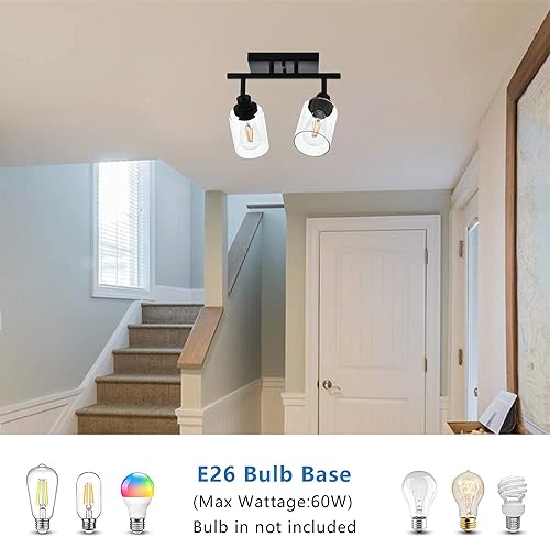 Miniatura 7 de MELUCEE Lámpara de techo semiempotrada de 2 luces, luces de baño negras, kit de iluminación giratoria para pasillo, porche, vestíbulo, baño,