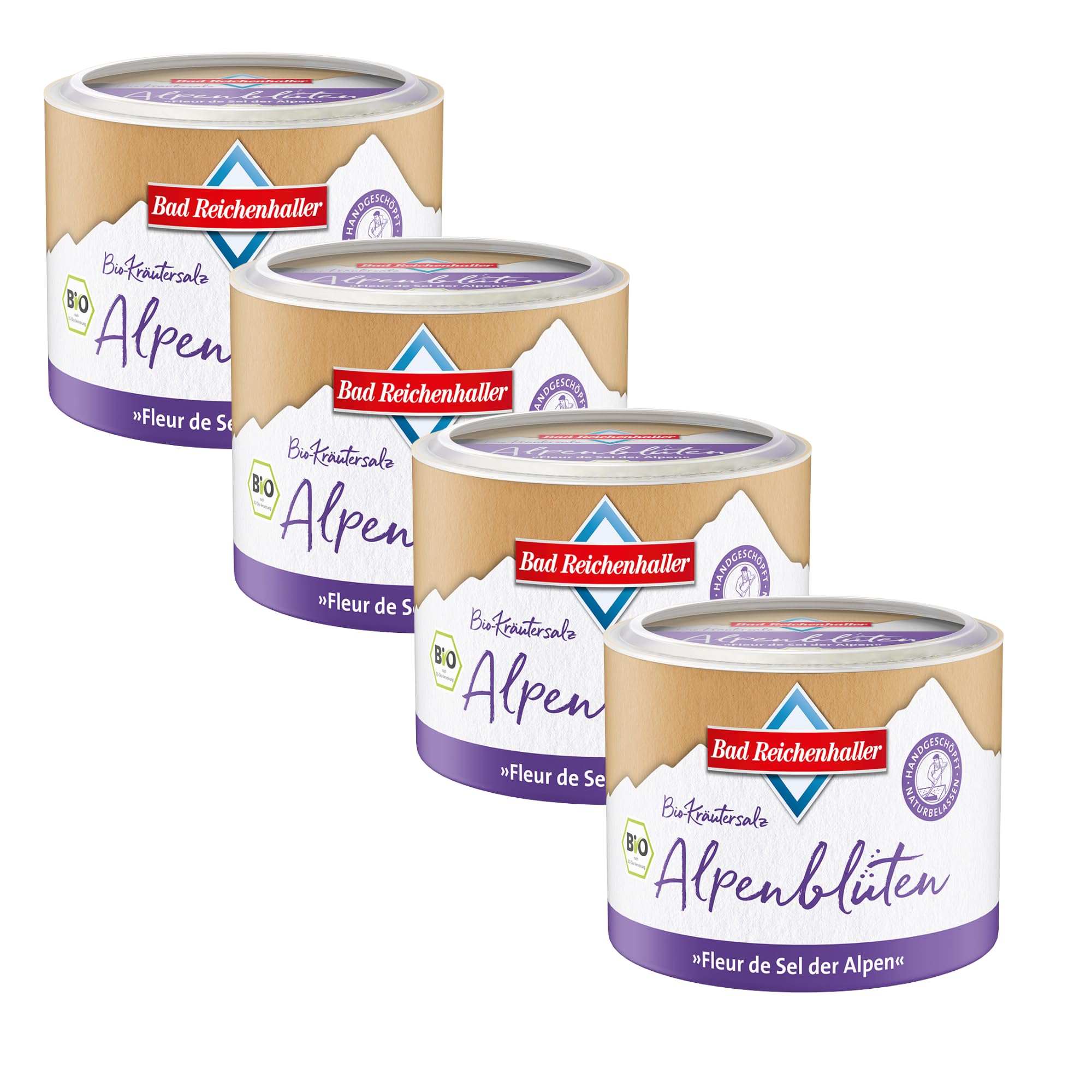 Bad Reichenhaller Fleur de Sel der Alpen Alpenblüten 4x80g | Premium Salz Gewürzmischung mit Bio-Gewürzen und Bio-Blüten aus kontrolliert biologischer Anbau | Bundle Paket 4er SET