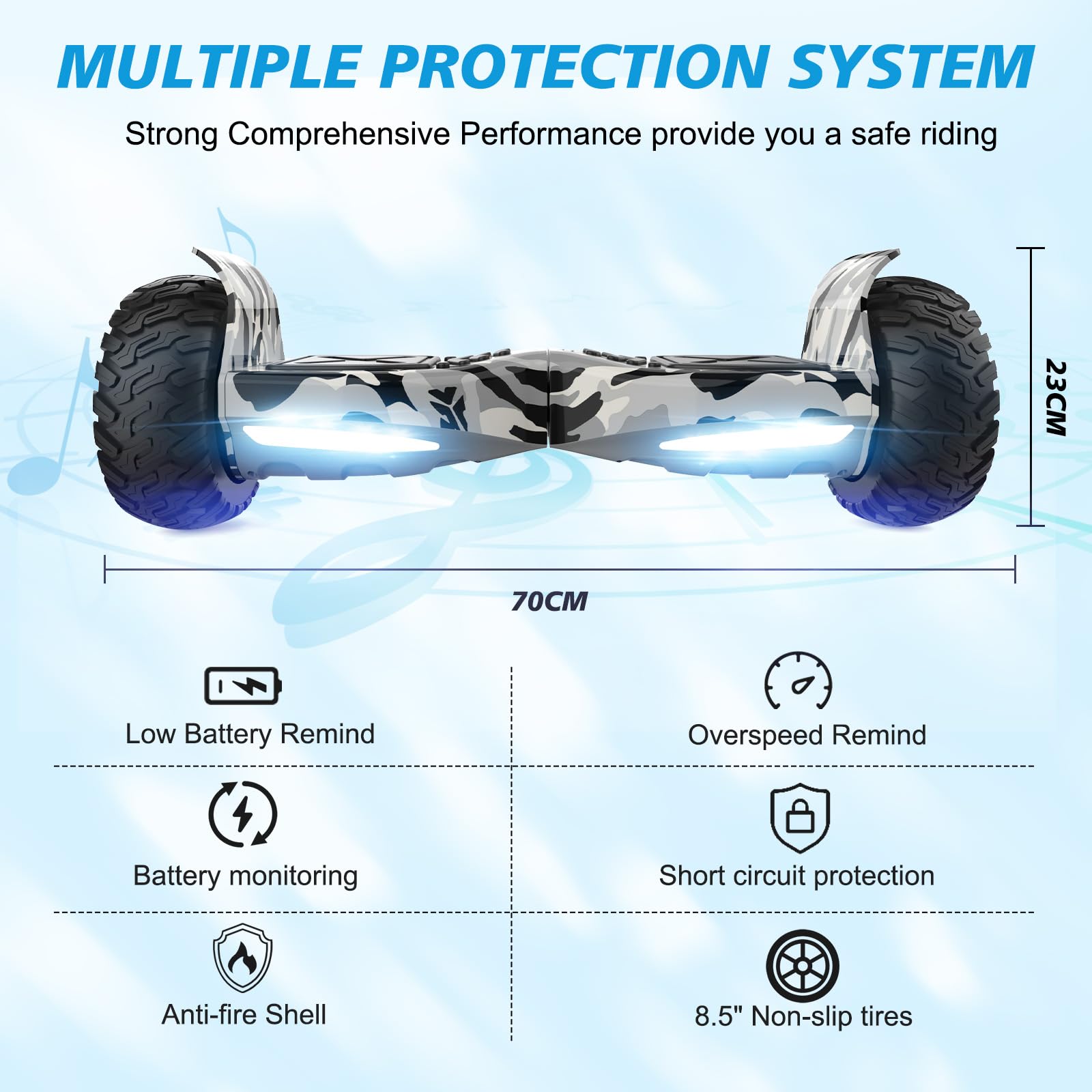 Hoverboard Fuoristrada VOUUK HM 8,5'' Con APP, Bluetooth E Luci LED – Potente, Per Adulti E Bambini (Carico Max 120kg) - 4