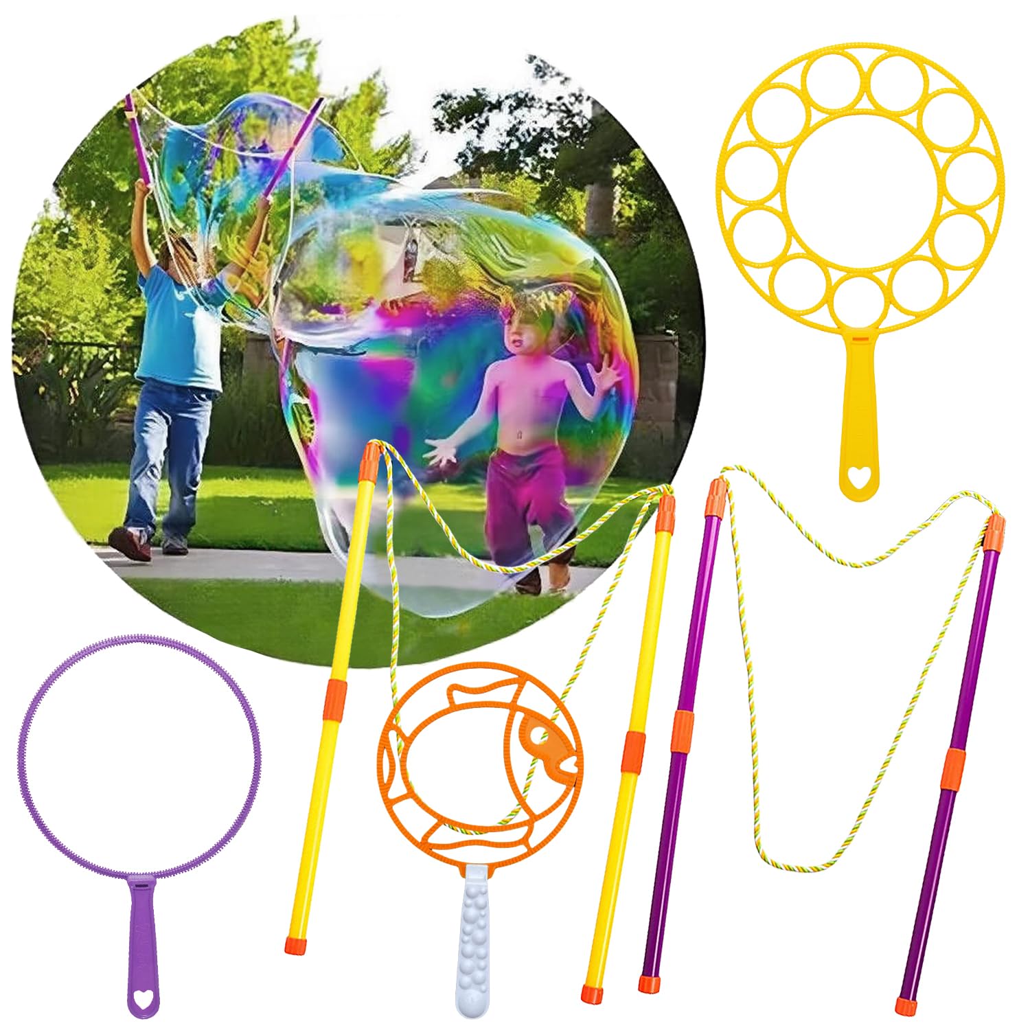 Bubble Machine Large Set Children, 55 cm XXL Giant Soap Bubbles Kit, Giant Soap Bubbles Rod Large Ring, Outdoor Games for Children, Garden Toy Outdoor