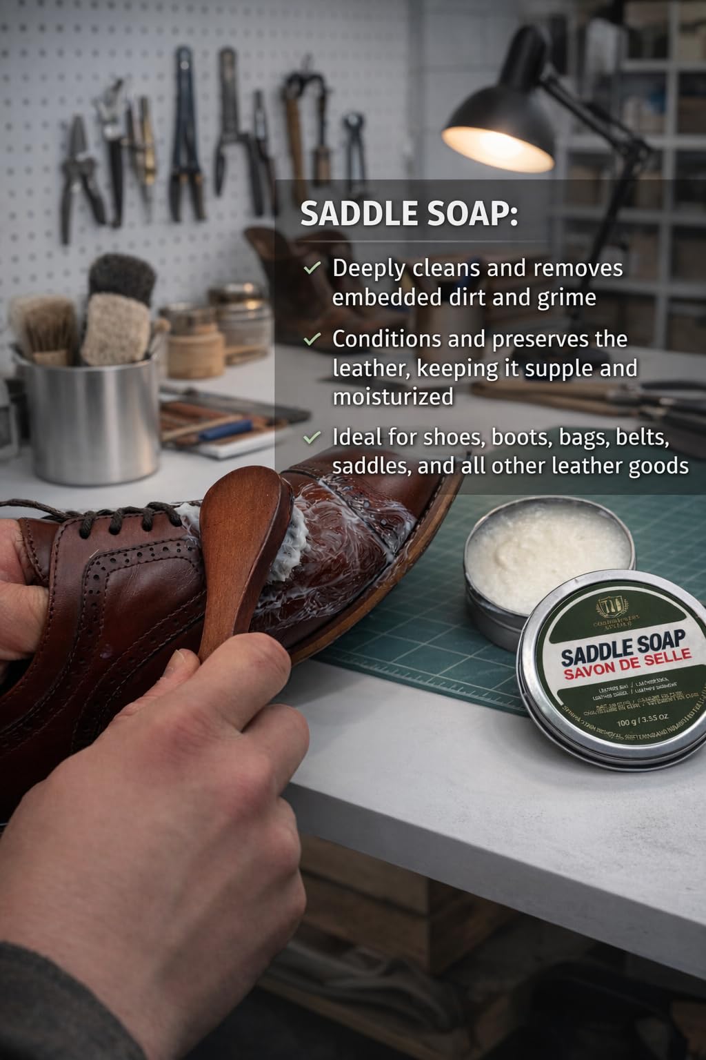 Cordwainers Atelier Leather Saddle Soap Cleaner 3.5 oz (100g) – Premium Leather Cleaner & Conditioner for Shoes, Boots, Bags, Sofa & Furniture – Deep Clean, Nourish & Protect Grey - 5