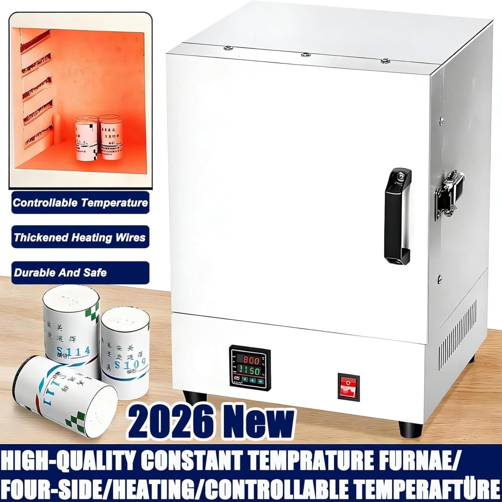 Four électrique, four numérique pour la fabrication de bijoux, coulée de métaux, vitrage en poterie, projets de bricolage, conception de table compacte 2000W, température maximale 1150 ℃ Four de préci