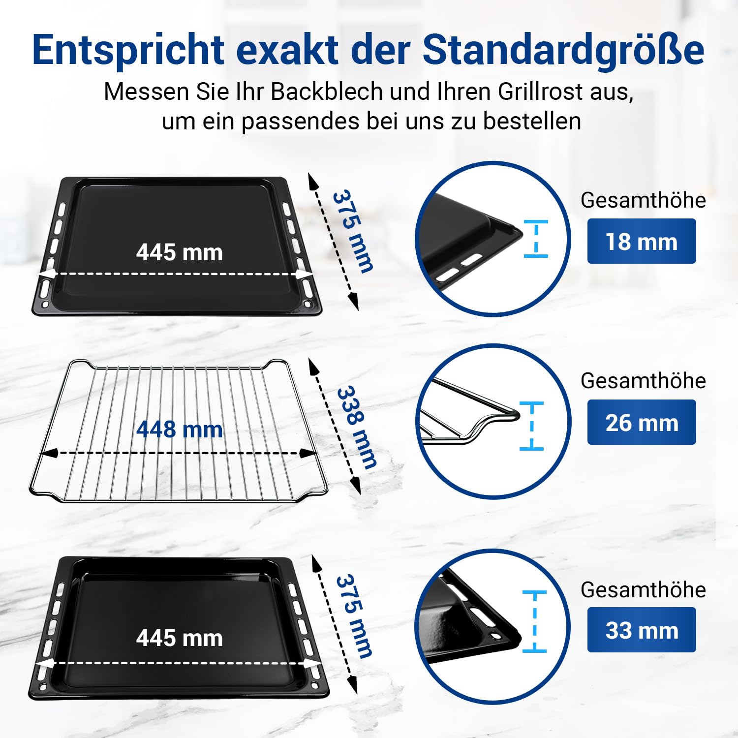 VIOKS 2x Tiefes Backblech 445 x 375 mm Emailliert Ersatz für Whirlpool 481010683241 481010683239 + Gitterrost für Backofen Ignis Bauknecht | Tiefes Blech, 445 x 375 mm Emailliert, Gitterrost, für Ofen Ignis Bauknеcht