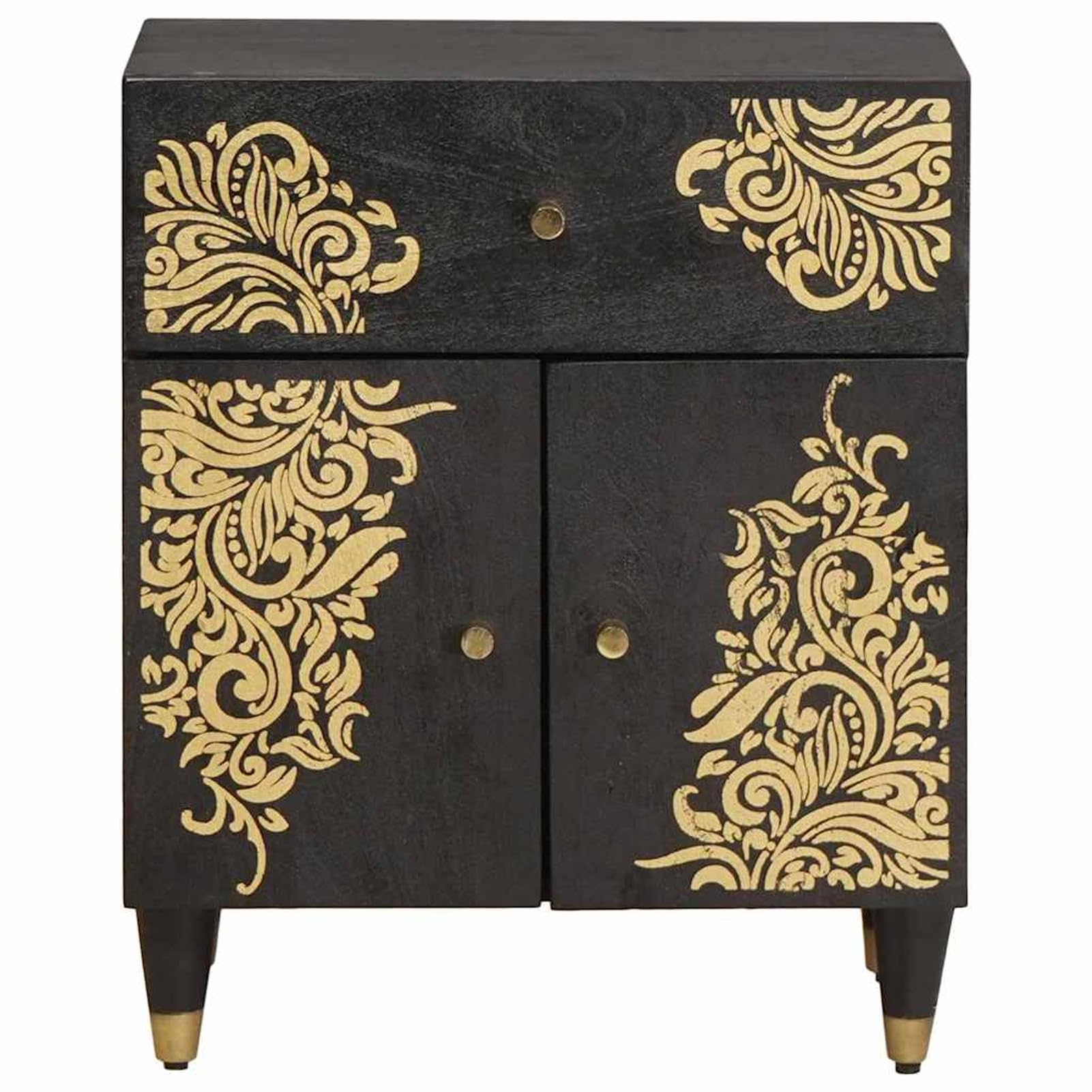 Homgoday Comodino con Porta Nero 50 x 33 x 60 cm Legno di Mango massello