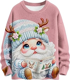 Sudadera para mujer, color amarillo, informal, con estampado de Papá Noel, cuello redondo, sin capucha, chaleco de punto para mujer