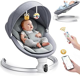 Ixdregan Baby Swing Chair,Electric Baby Bouncer with 5 Swing Amplitudes,Electric Baby Rocker,Baby Bouncer with Mobile App Control and Remote Control Blueteeth, Portable Newborn Rocking