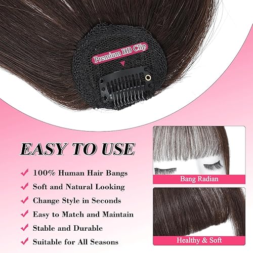 Miniatura 3 de GetMaige Flequillo con clip, extensiones de cabello 100% humano, flequillo francés negro natural, fleco francés con sienes, postizo de cortina para