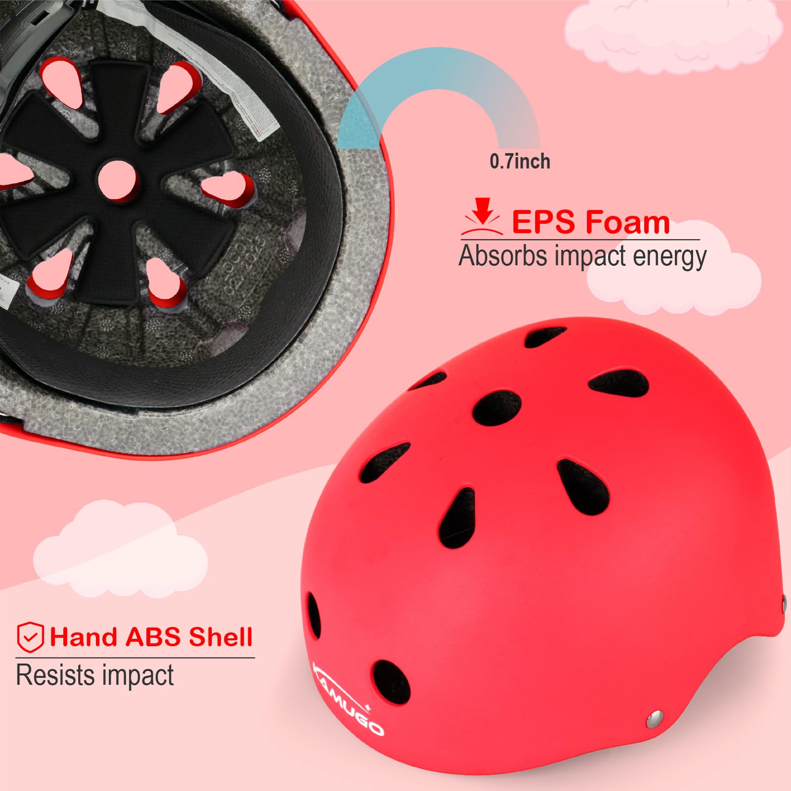 KAMUGO Casco de Bicicleta para niños, Casco para niños de 2 a 8 años, con Equipo de protección Deportivo, Rodilleras, Coderas y muñequeras para monopatín, Ciclismo, Patinete