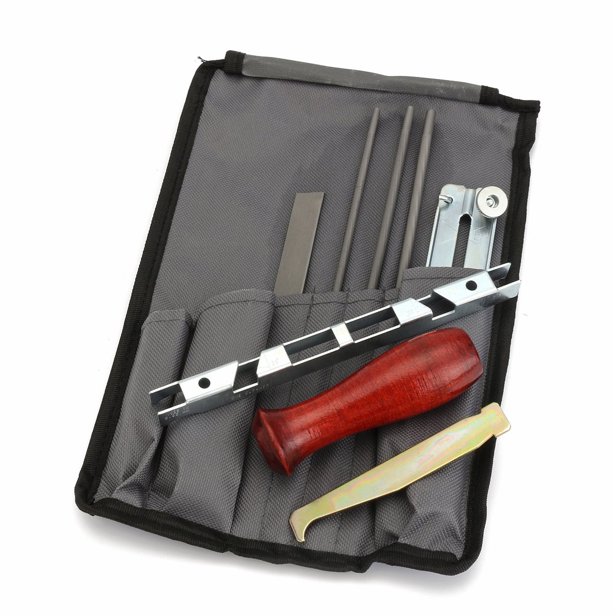Lot de 8 outils d'affûtage pour chaîne de tronçonneuse avec manche en bois