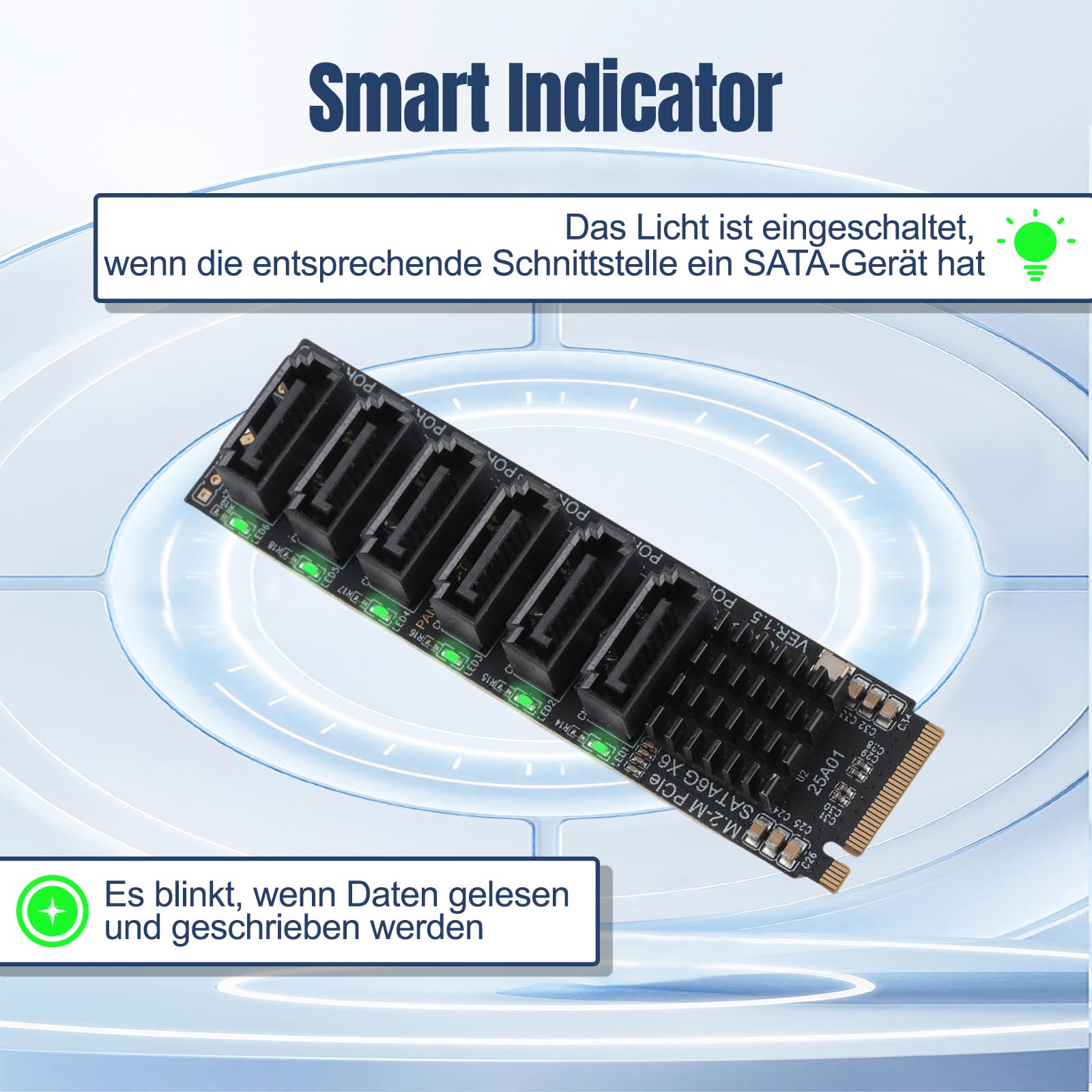 Adattatore M.2 SATA, Scheda di Espansione da M.2 a SATA3.0, 6 Porte SATA 3.0 Scheda Riser Fino a 16Gbps, Scheda Convertitore Disco Rigido di Espansione Disco Rigido a 6 Porte per,