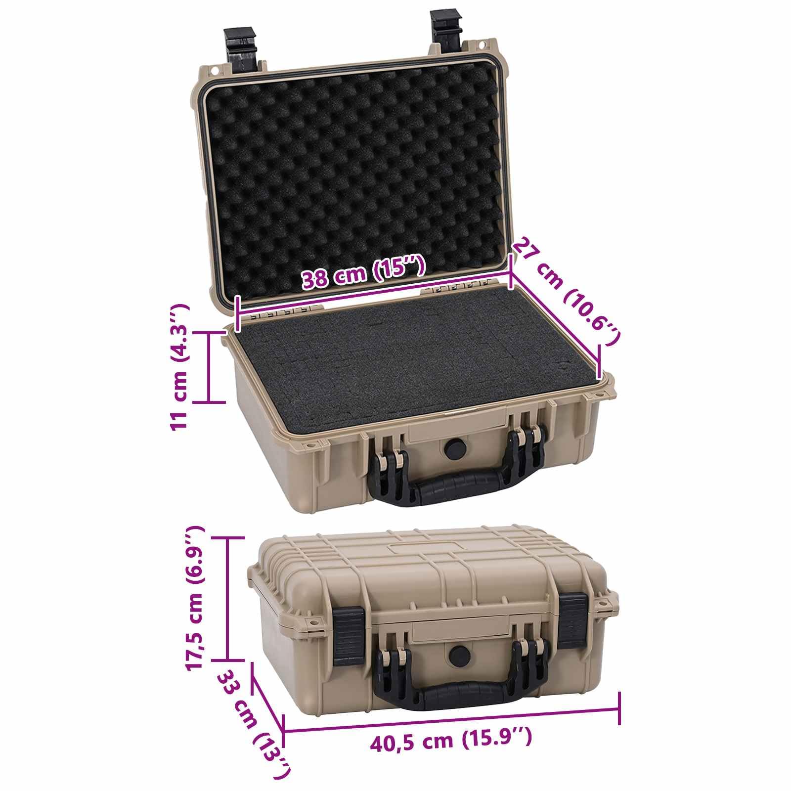 Valigetta Rigida Sabbia, 40,5 x 33 x 17,5 cm, in Polipropilene e ABS Impermeabile Antiurto, Organizer per Fotocamere e Borse Fotografiche, Viaggi, Outdoor, Protezione, Conservazione